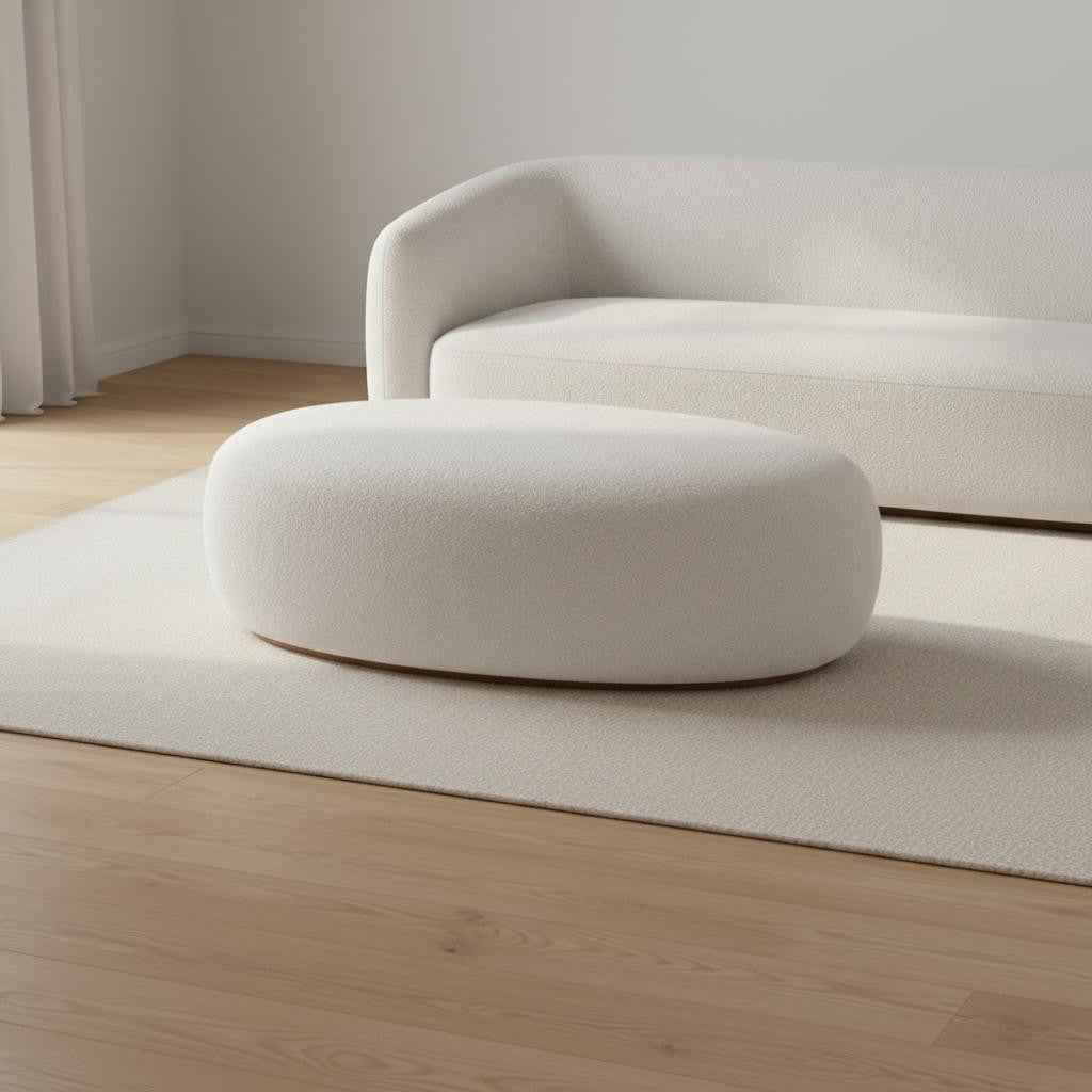 41" Cream and Gold Fabric Round Ottoman