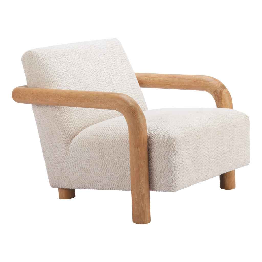 36" White And Natural Upholstered Arm Chair