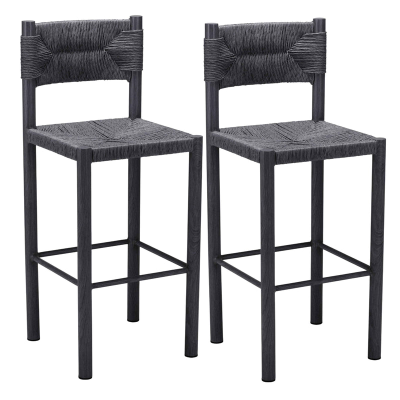Set of Two 30" Black Aluminum Low Back Bar Chairs