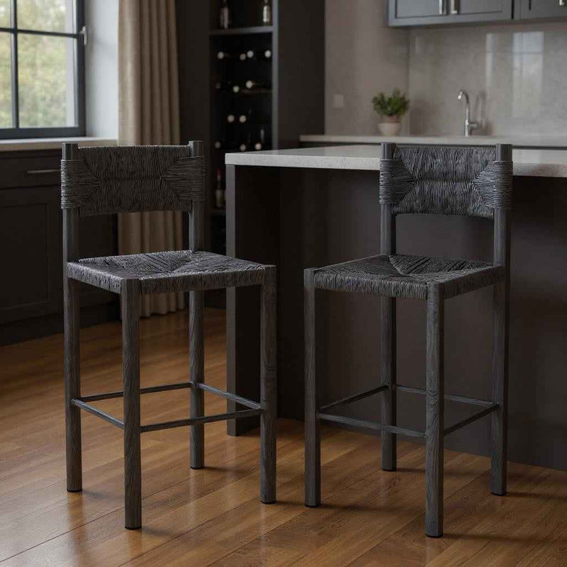 Set of Two 30" Black Aluminum Low Back Bar Chairs