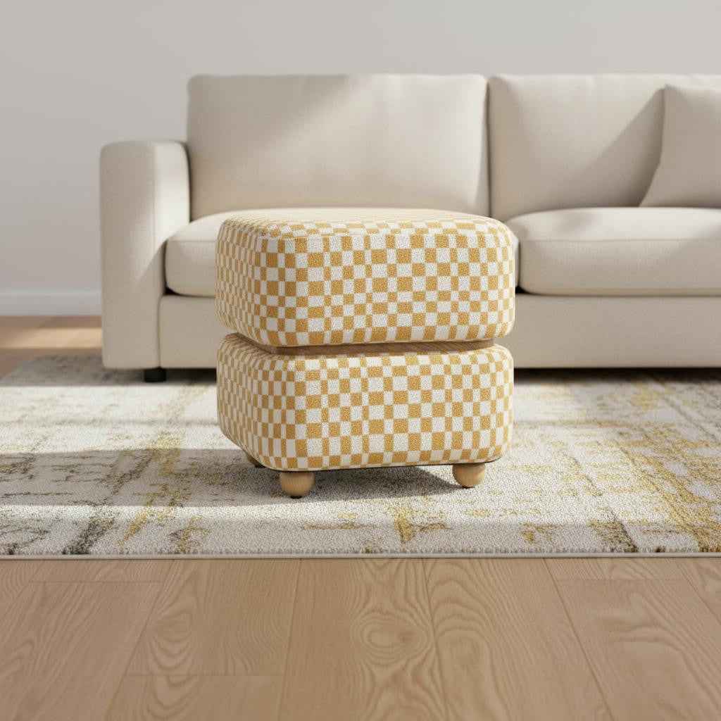 19" Natural and Yellow Fabric Ottoman