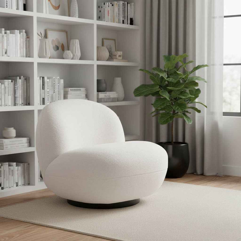 30" Cream And Black Faux Shearling And Upholstered Slipper Chair