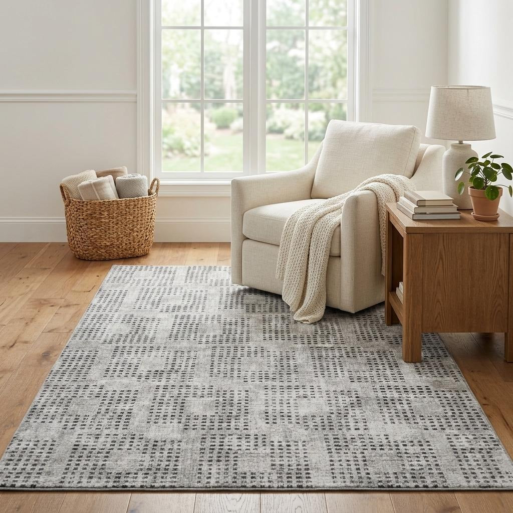 5' X 8' Gray And Charcoal Geometric Shag Washable Area Rug With UV Protection - Home & Garden