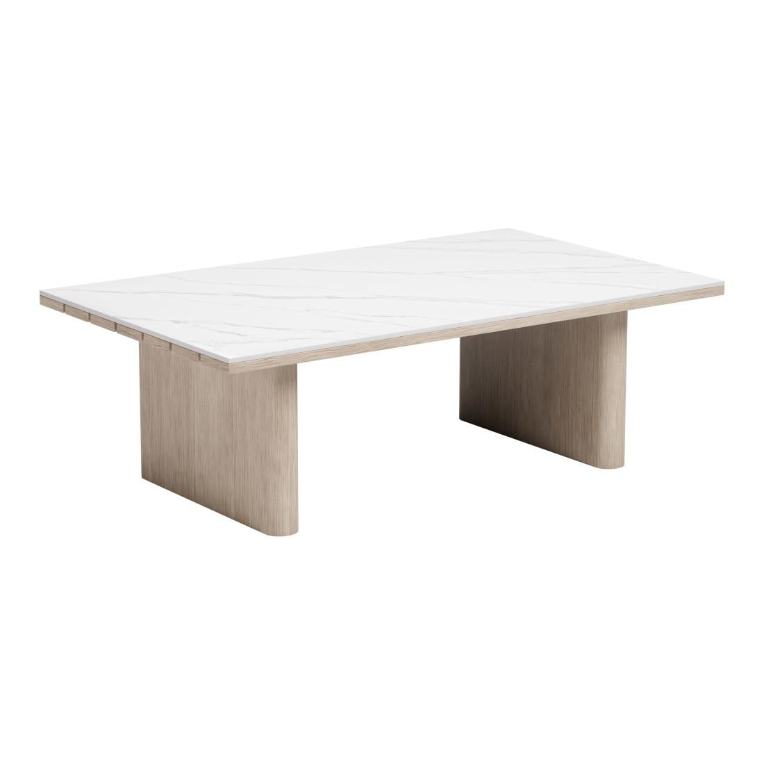 48" White Sintered Stone and Aluminum Sled Coffee Table - Living Room