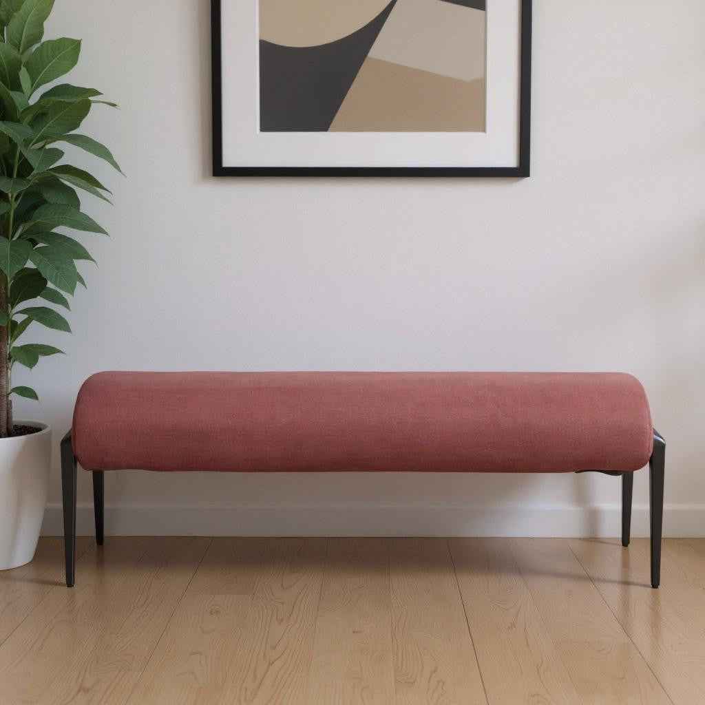 54" Brown and Black Fabric Upholstered Bench