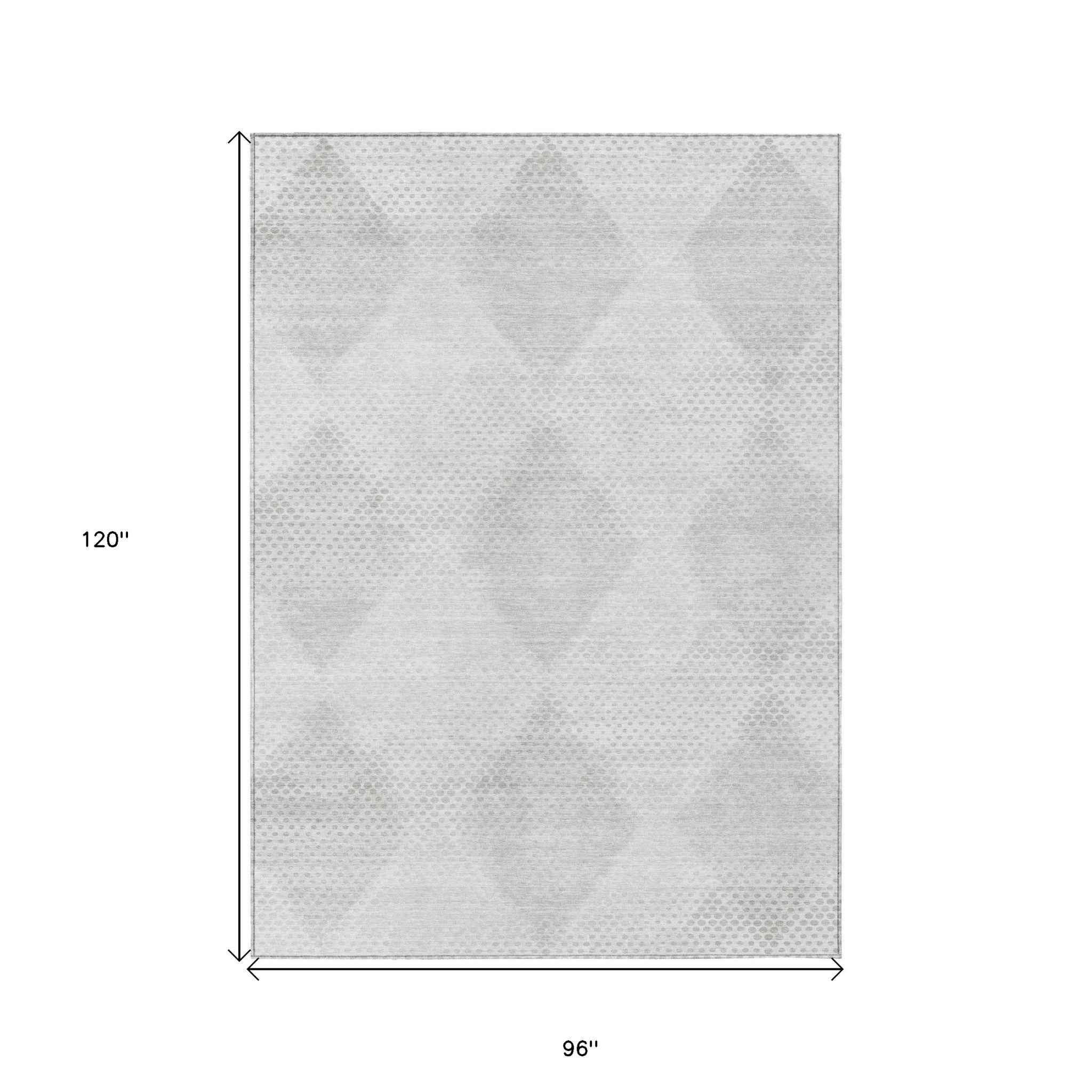 8' X 10' Ivory Geometric Washable Non Skid Indoor Outdoor Area Rug