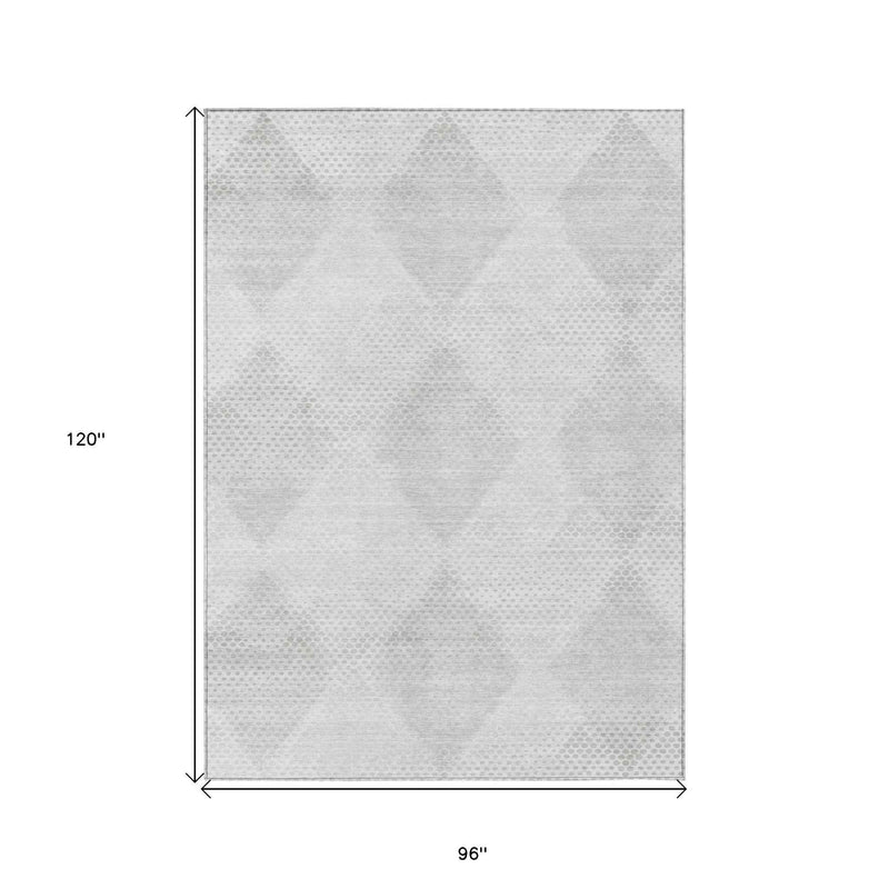 8' X 10' Ivory Geometric Washable Non Skid Indoor Outdoor Area Rug