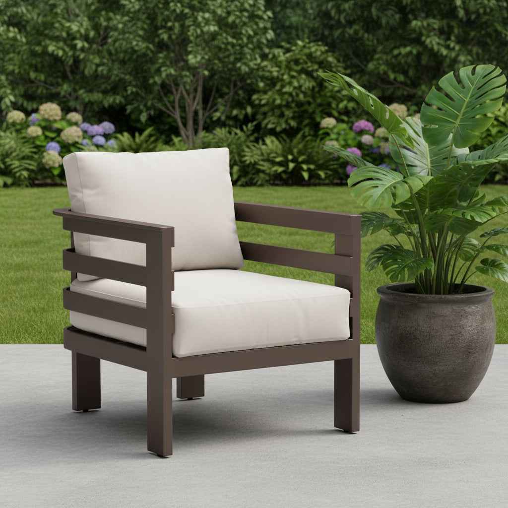 30" White Fabric and Aluminum Arm Chair