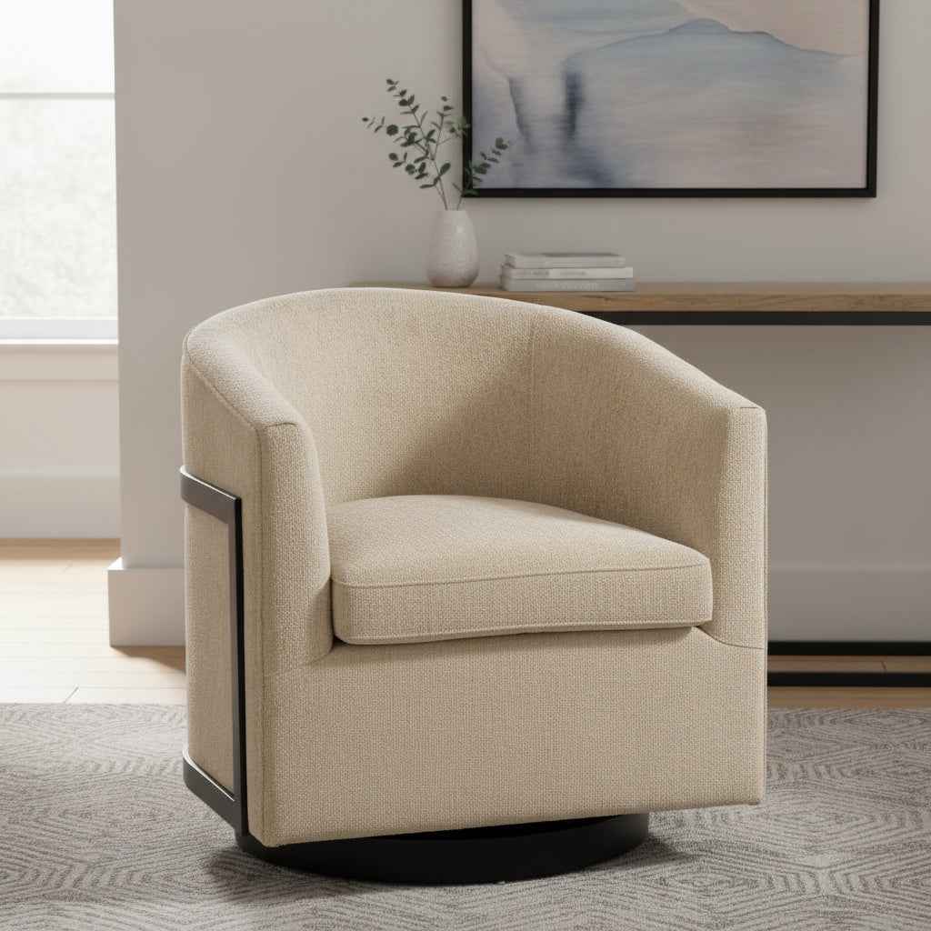 30" Beige Upholstered Swivel Arm Chair