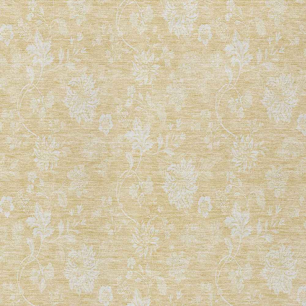 3' X 5' Yellow Wheat And Ivory Floral Washable Indoor Outdoor Area Rug