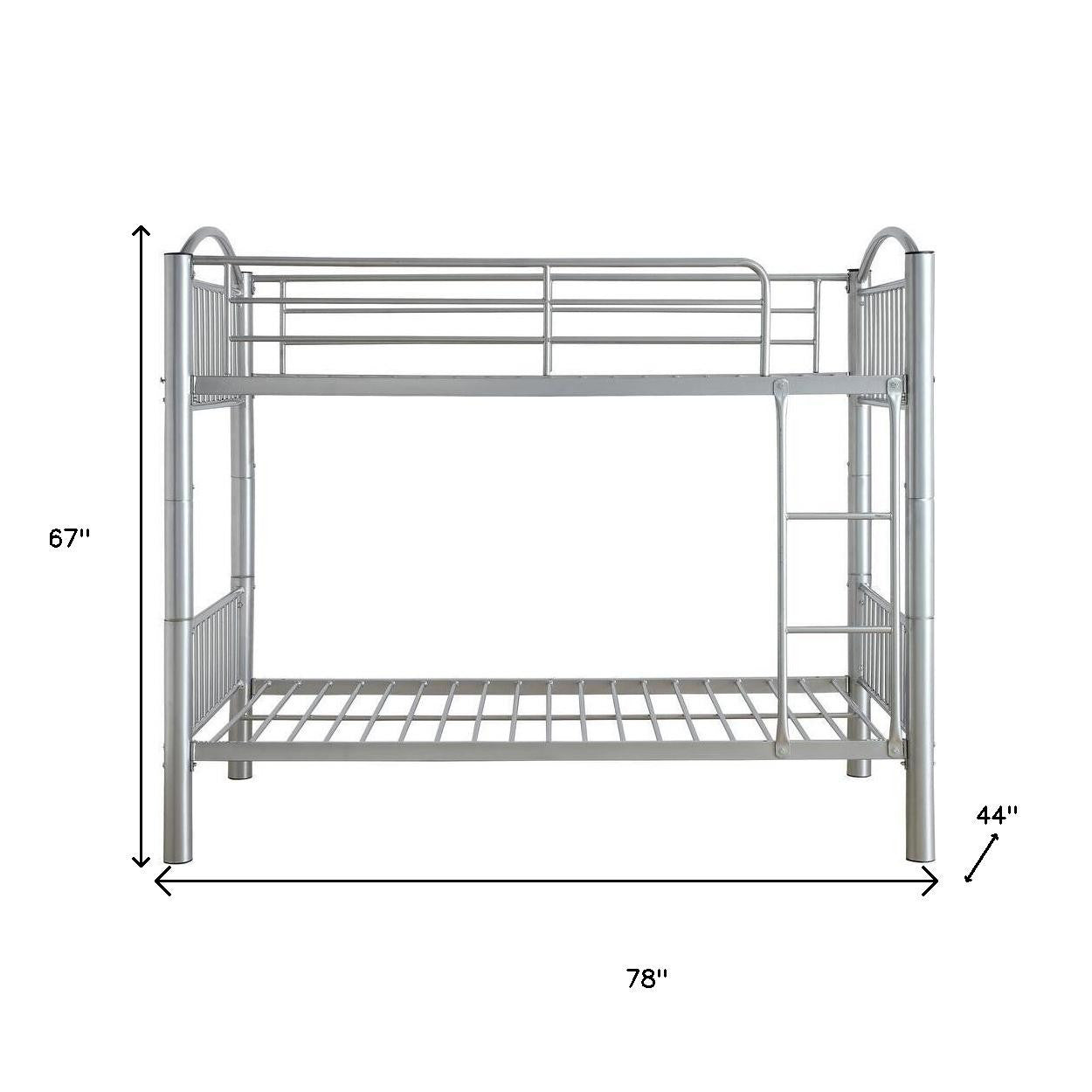 78" X 44" X 67" Twin Over Twin Silver Metal Bunk Bed - Bed & Bath