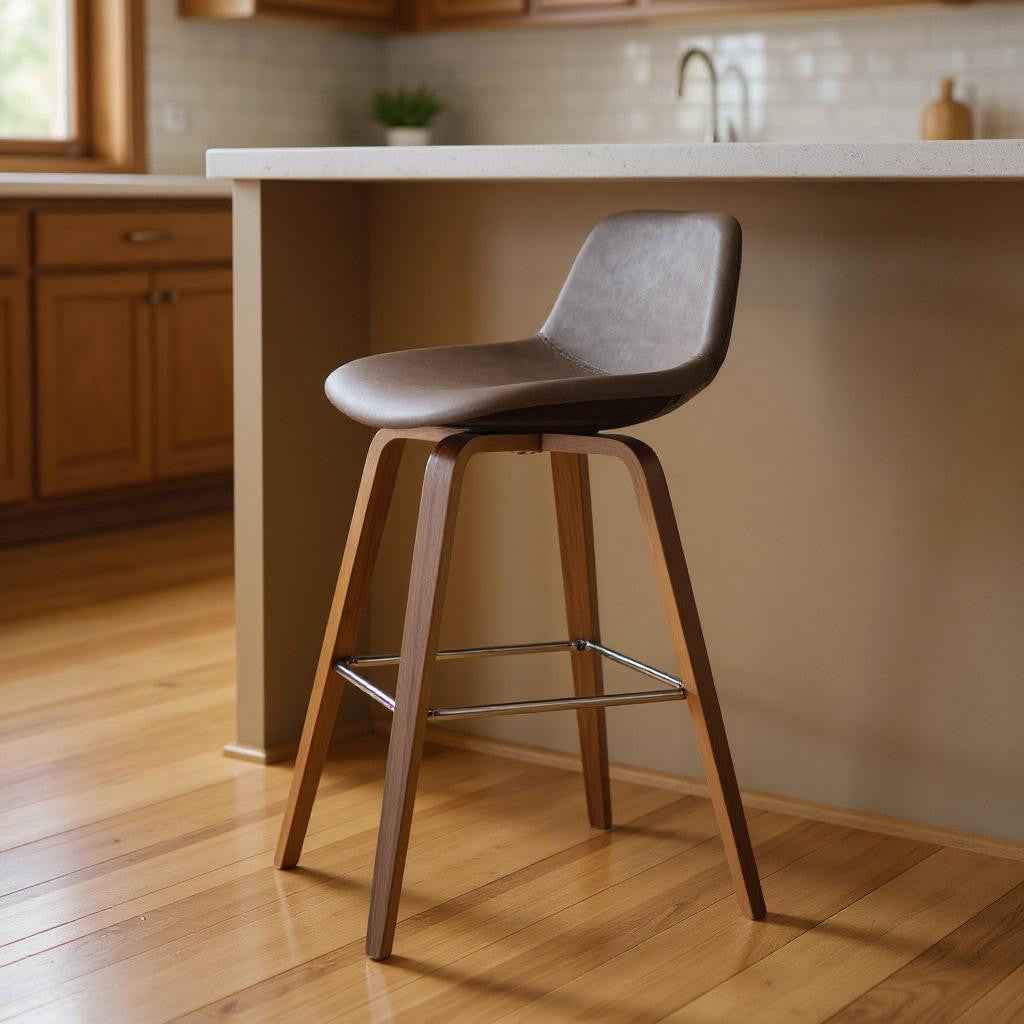 28" Brown Wood Backless Counter Height Bar Chair