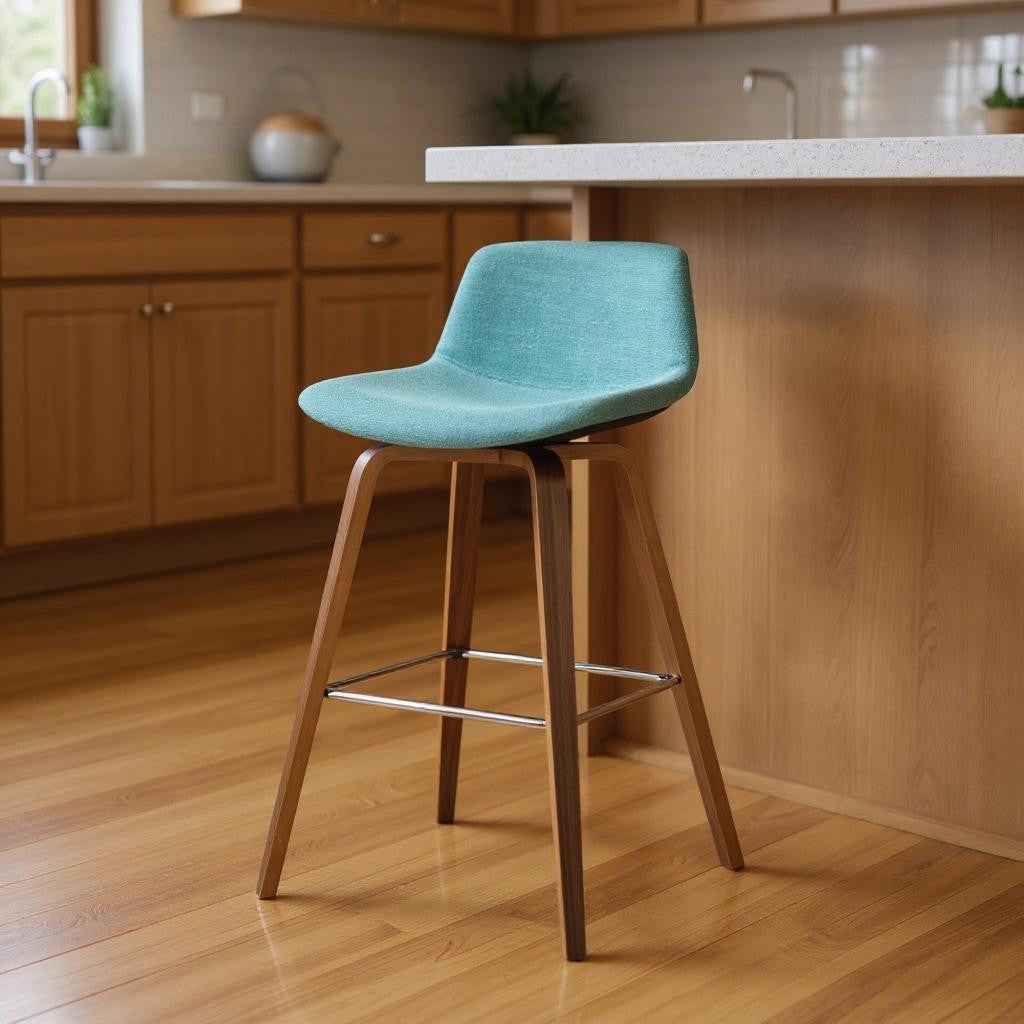 28" Blue Wood Backless Counter Height Bar Chair