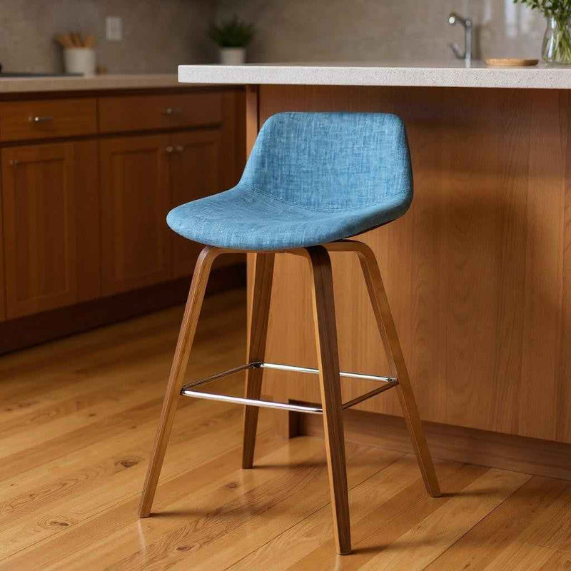 28" Blue Wood Backless Counter Height Bar Chair