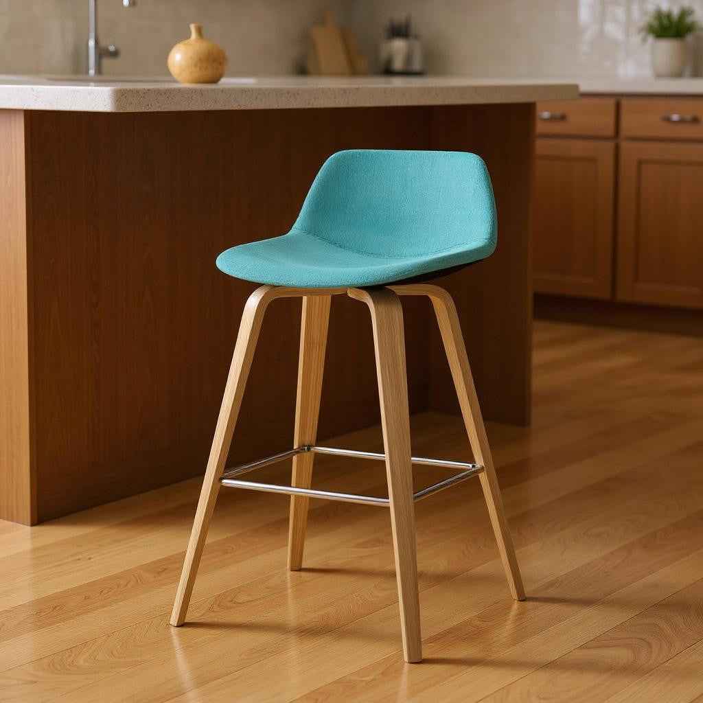 28" Blue Wood Backless Counter Height Bar Chair