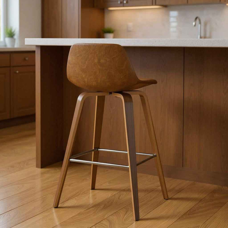 28" Tan Wood Backless Counter Height Bar Chair
