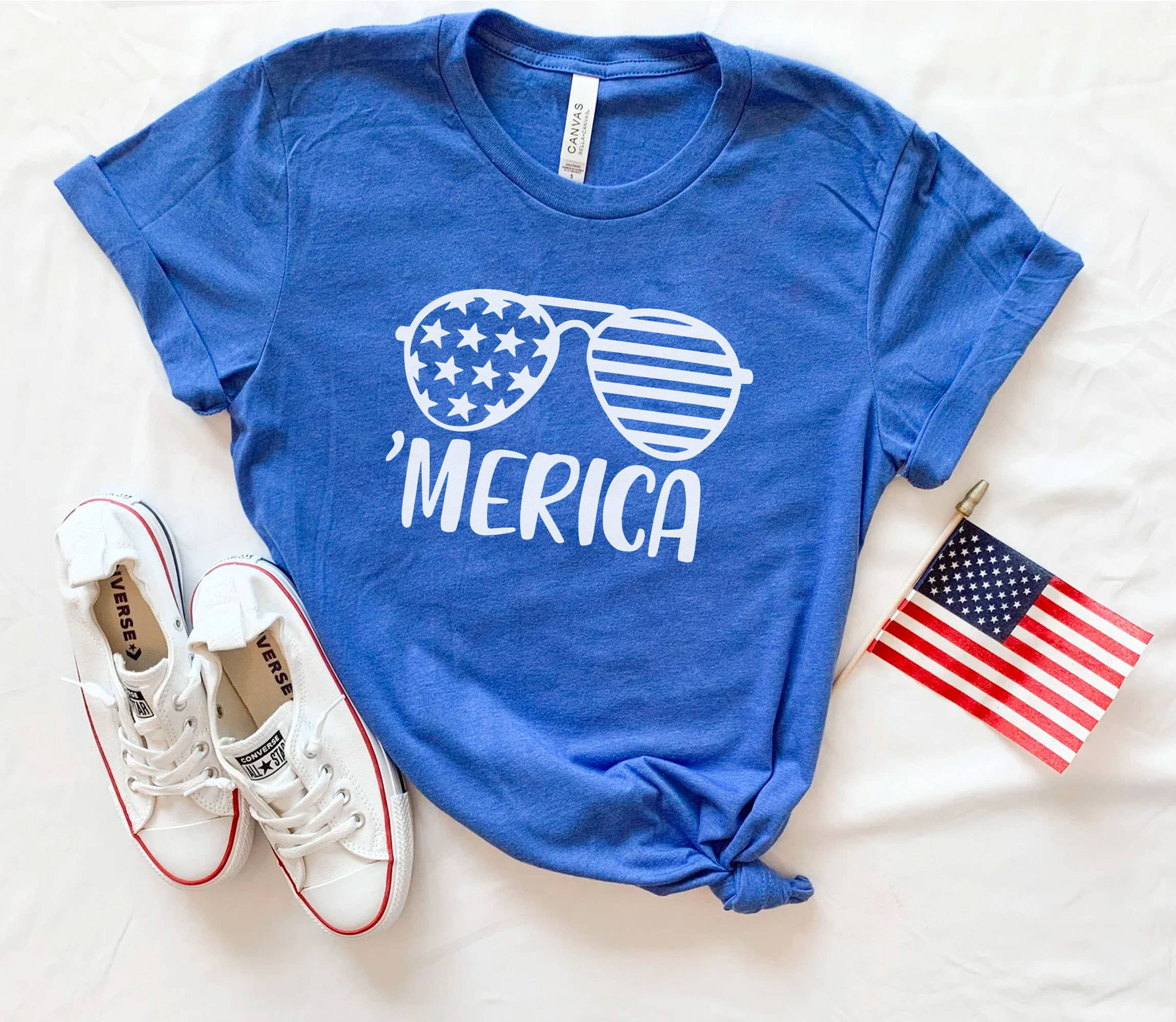 'Merica Sunglasses Fourth of July shirt - Heather midnight navy / 1 / Large - Women's Fashion