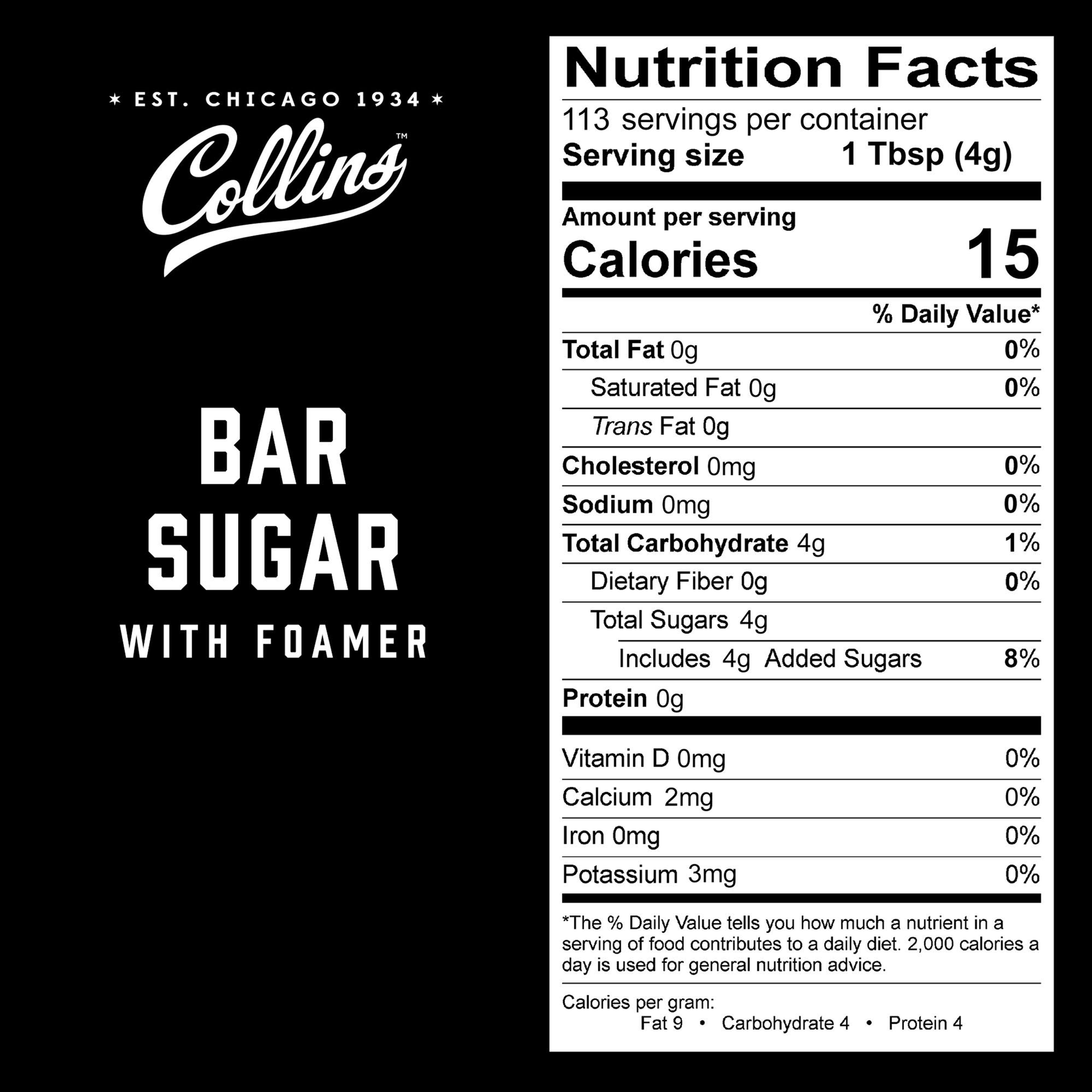16 oz. Bar Sugar with Foamer by Collins - Black / 1 - Food & Drink
