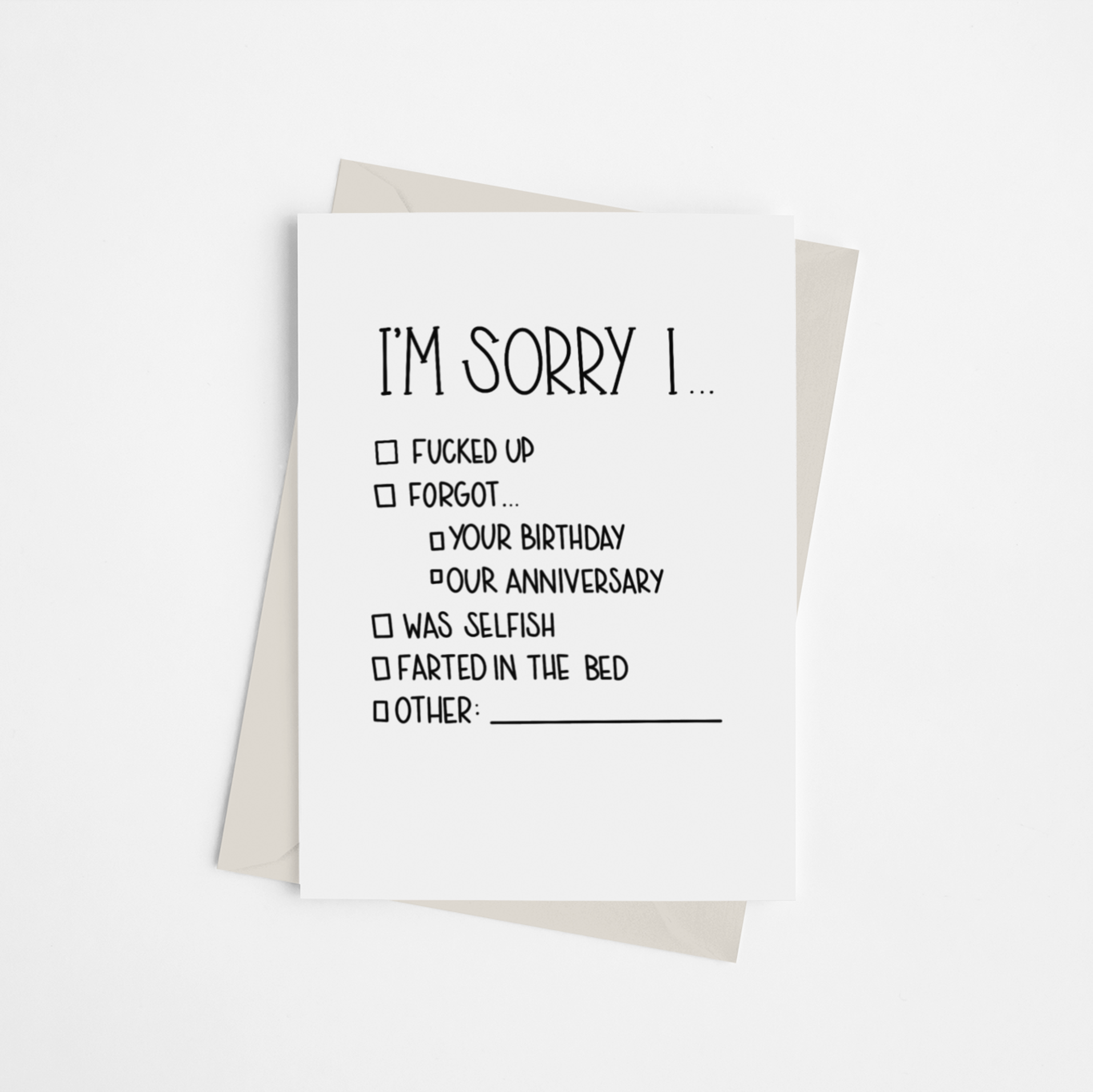 "I'm Sorry..." Checklist - Greeting Card - Pack of 3 - Apparel and Accessories