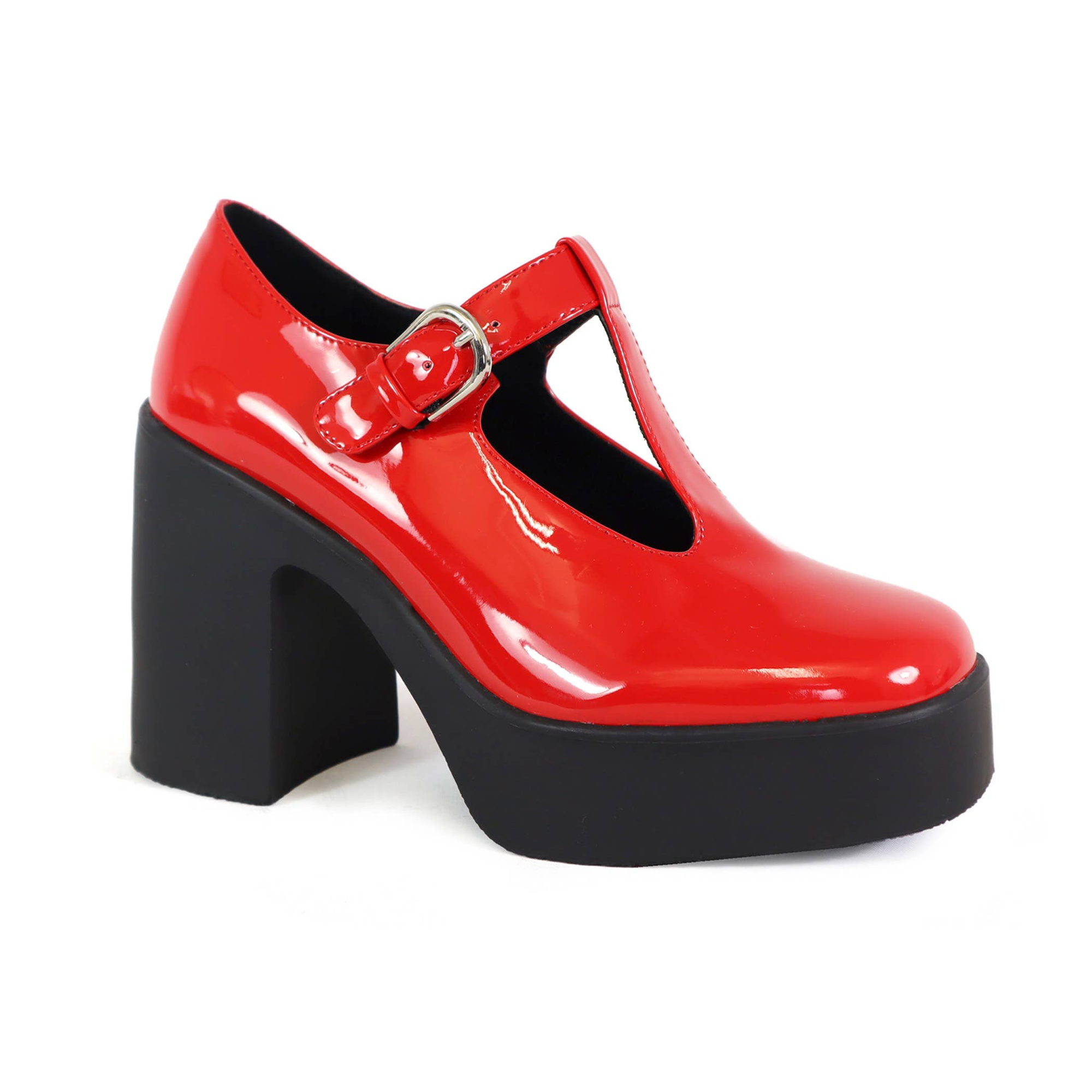 YOKI TRACE Women's Patent Strap Chunky Heel loafer Platform Footwear