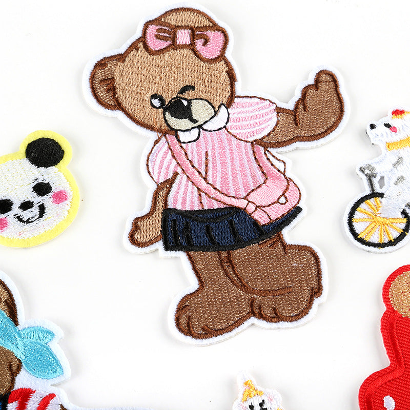 Embroidered patch cartoon animal bear flower DIY children's clothing accessories sewing ironing patch stickers jewelry patch