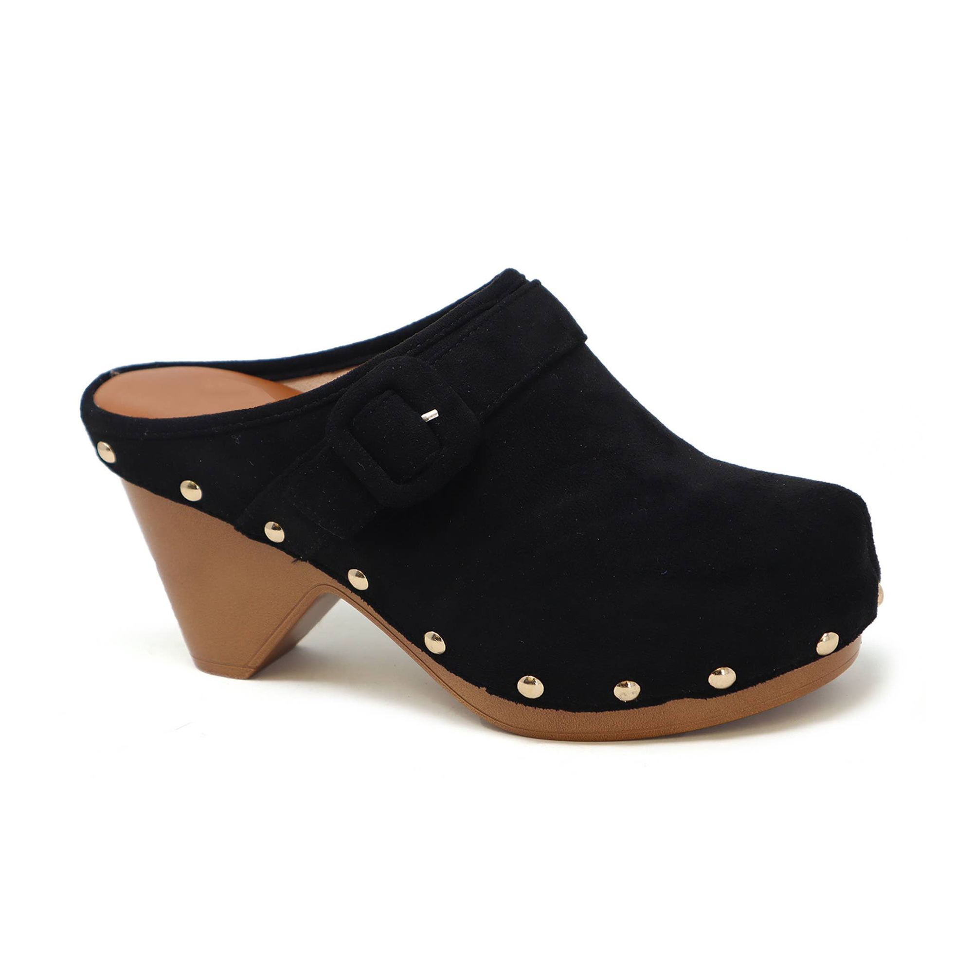 SHAYNE Women's Clog Wooden Heel With Studs On The Sides Footwear