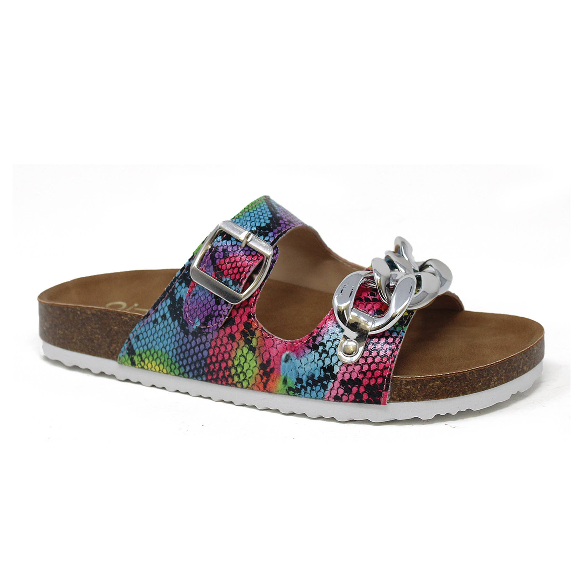 Yoki GIAN-48 Women's Flat Cork Sandal With Chain Strap Footwear