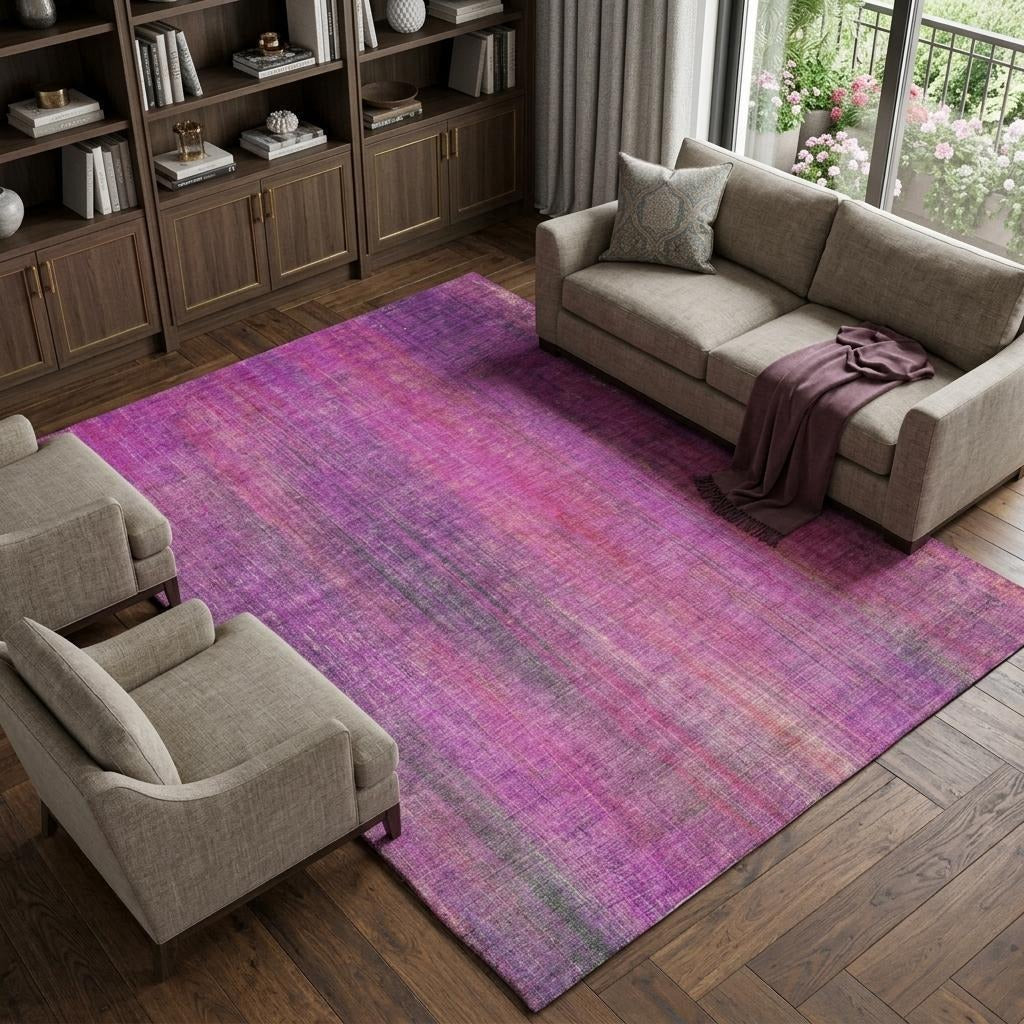 10' X 14' Lilac And Purple Striped Shag Washable Area Rug With UV Protection - Home & Garden