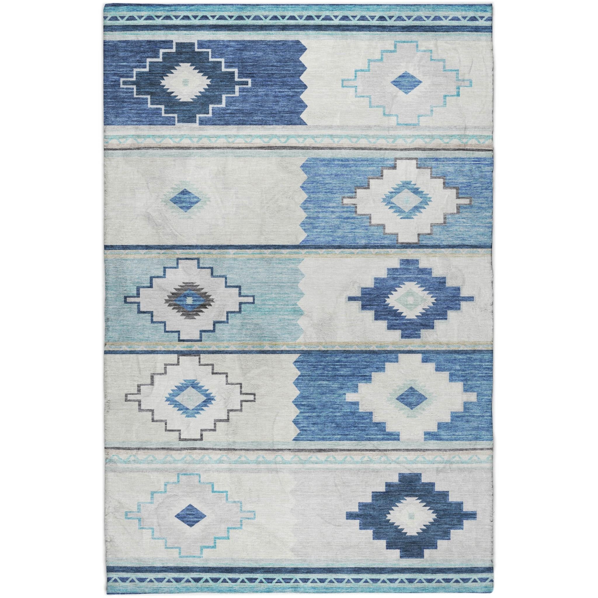 10' X 14' Blue And Denim Blue Geometric Shag Washable Area Rug With UV Protection - Home & Garden