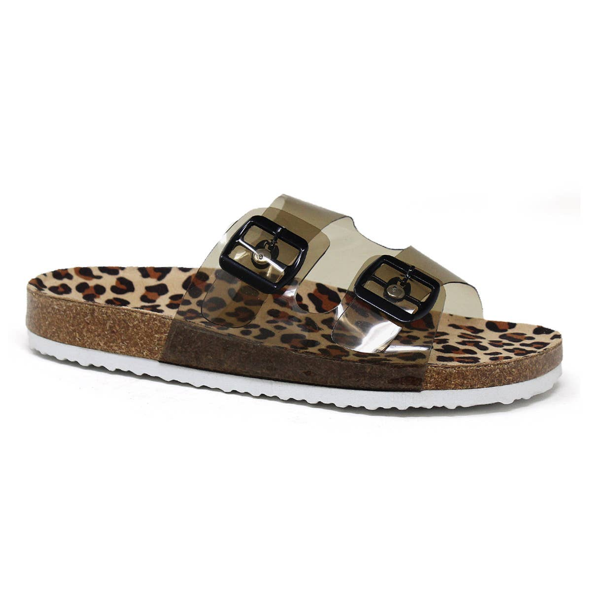 GIAN-121 Women's Cork Flat Sandal With Clear Upper Strap Footwear