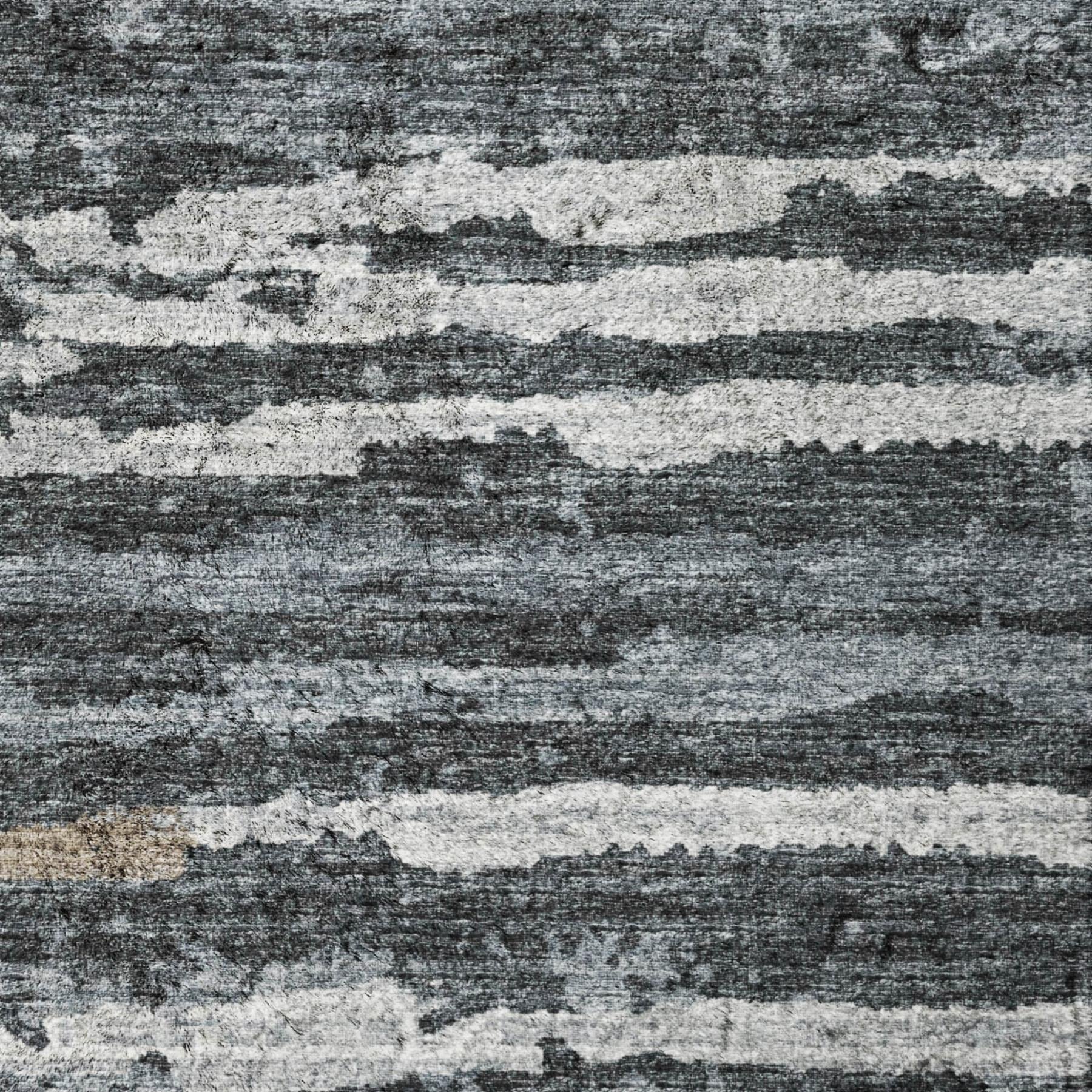 5' X 8' Gray And Charcoal Striped Shag Washable Area Rug With UV Protection - Home & Garden