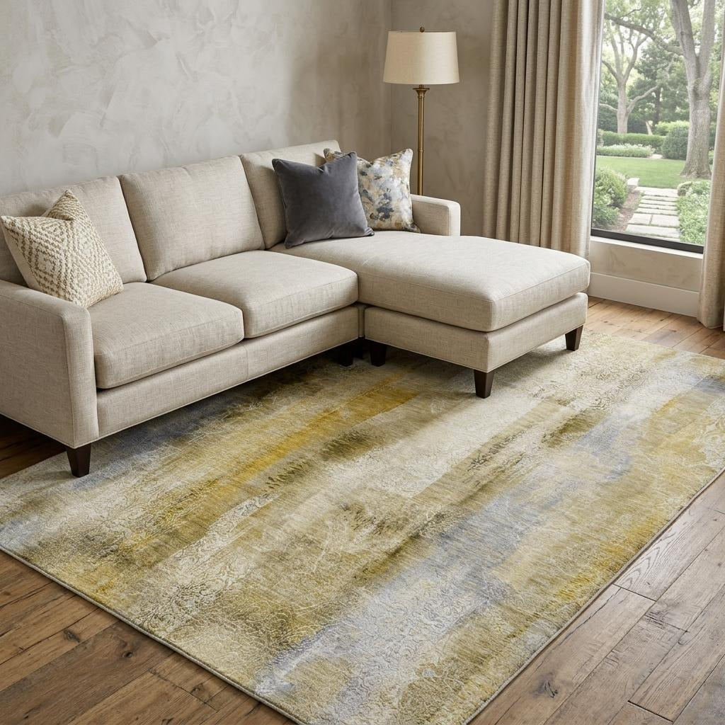 10' X 14' Taupe And Beige Abstract Shag Washable Area Rug With UV Protection - Home & Garden