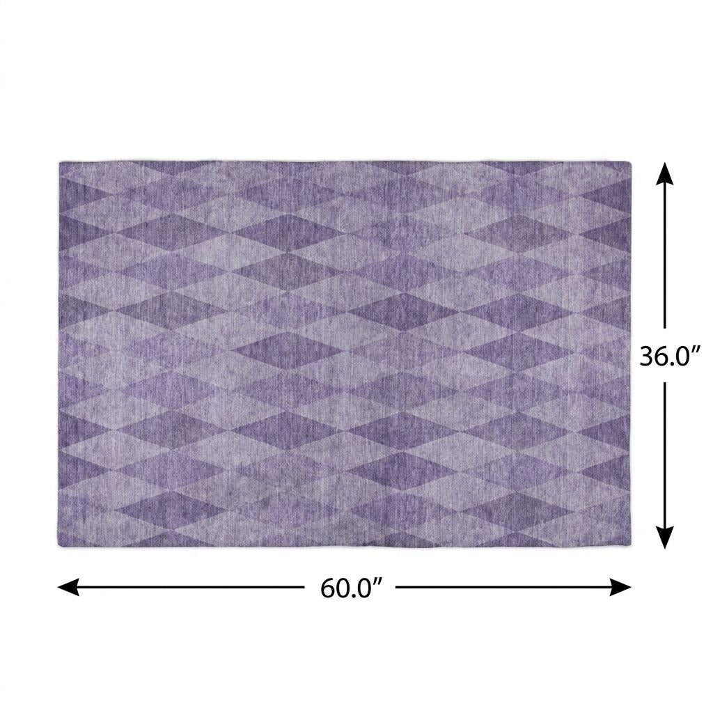 3' X 5' Purple And Lavender Geometric Shag Washable Area Rug With UV Protection - Home & Garden