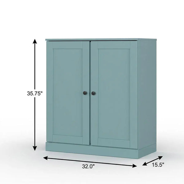 32" Aqua Solid Wood Free Standing Double Door Linen Cabinet Homeroots Organization
