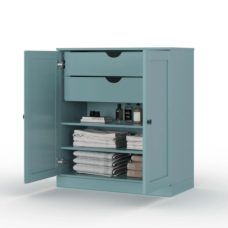 32" Aqua Solid Wood Free Standing Double Door Linen Cabinet Homeroots Organization