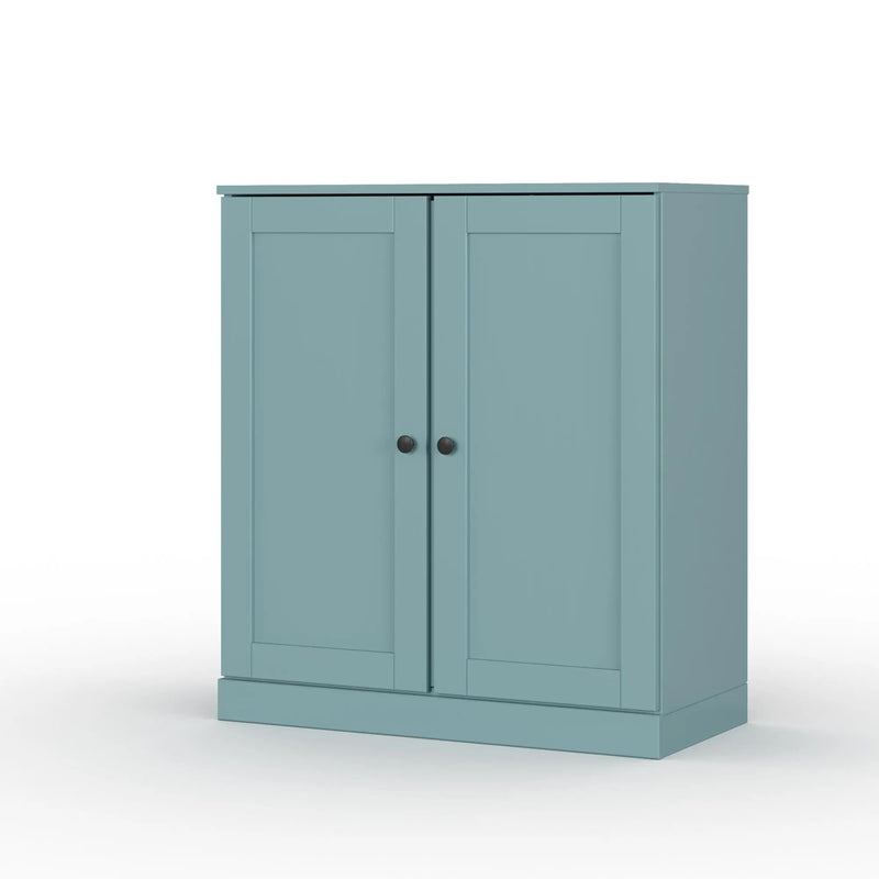 32" Aqua Solid Wood Free Standing Double Door Linen Cabinet Homeroots Organization