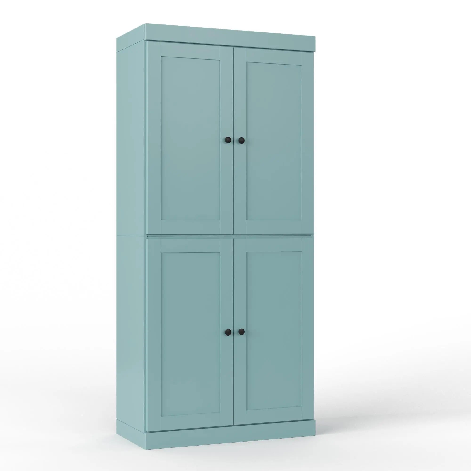 32" Aqua Solid Wood Free Standing Four Door Linen Cabinet Homeroots Organization