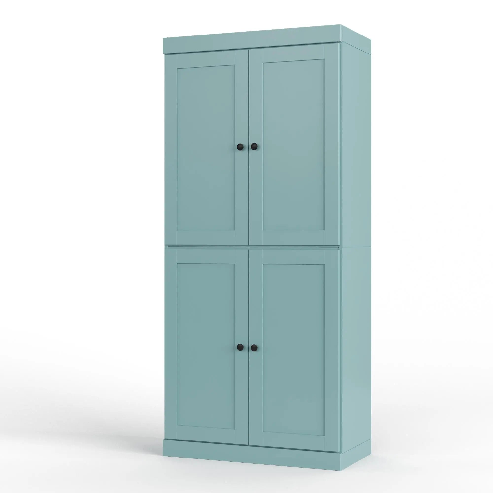 32" Aqua Solid Wood Free Standing Four Door Linen Cabinet Homeroots Organization