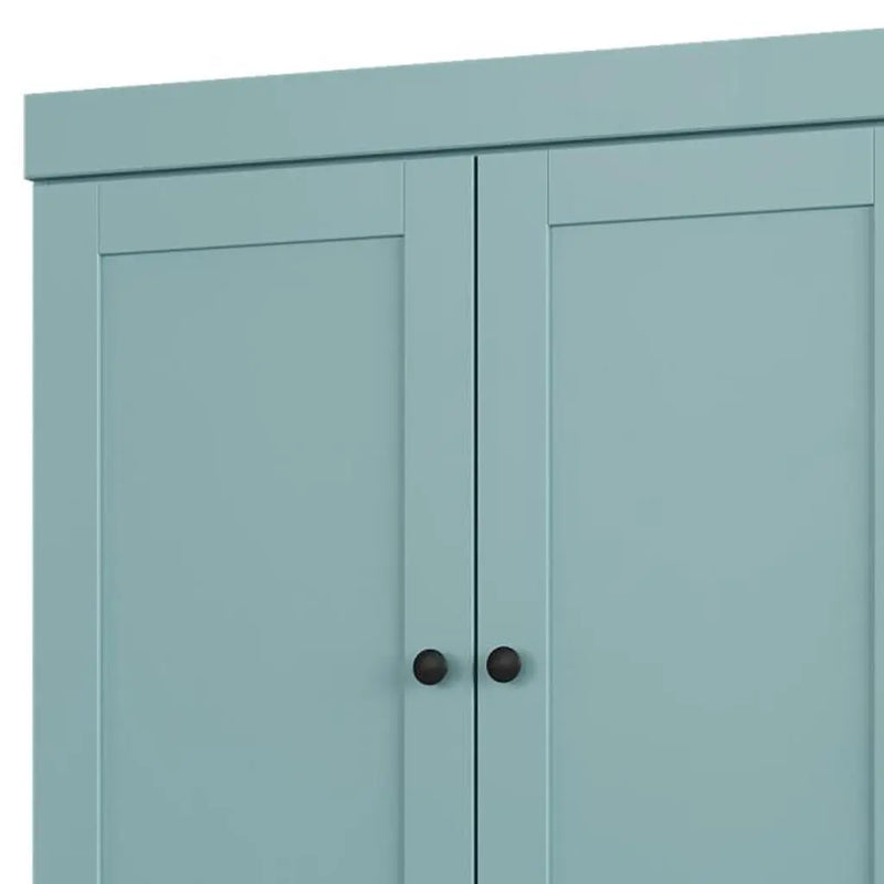 32" Aqua Solid Wood Free Standing Four Door Linen Cabinet Homeroots Organization