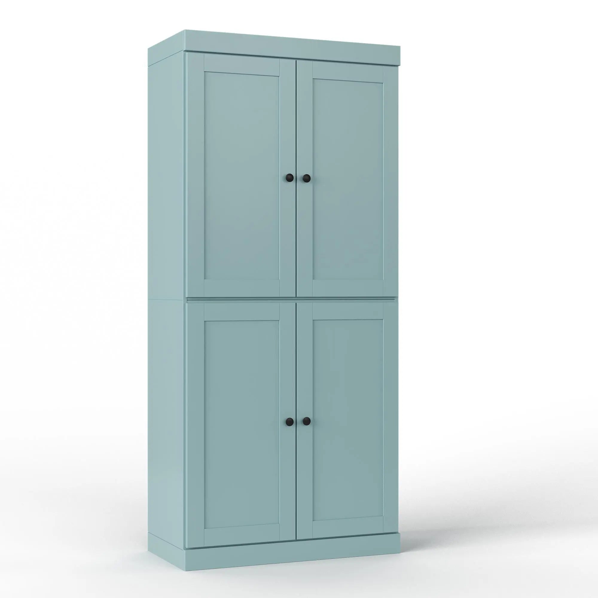 32" Aqua Solid Wood Free Standing Four Door Linen Cabinet Homeroots Organization