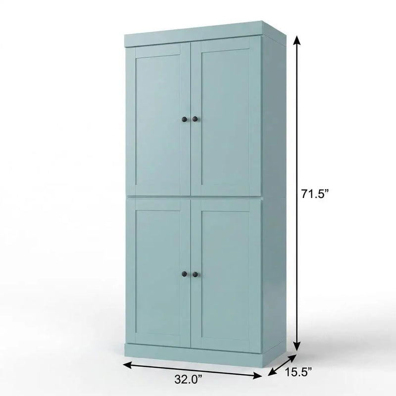 32" Aqua Solid Wood Free Standing Four Door Linen Cabinet Homeroots Organization