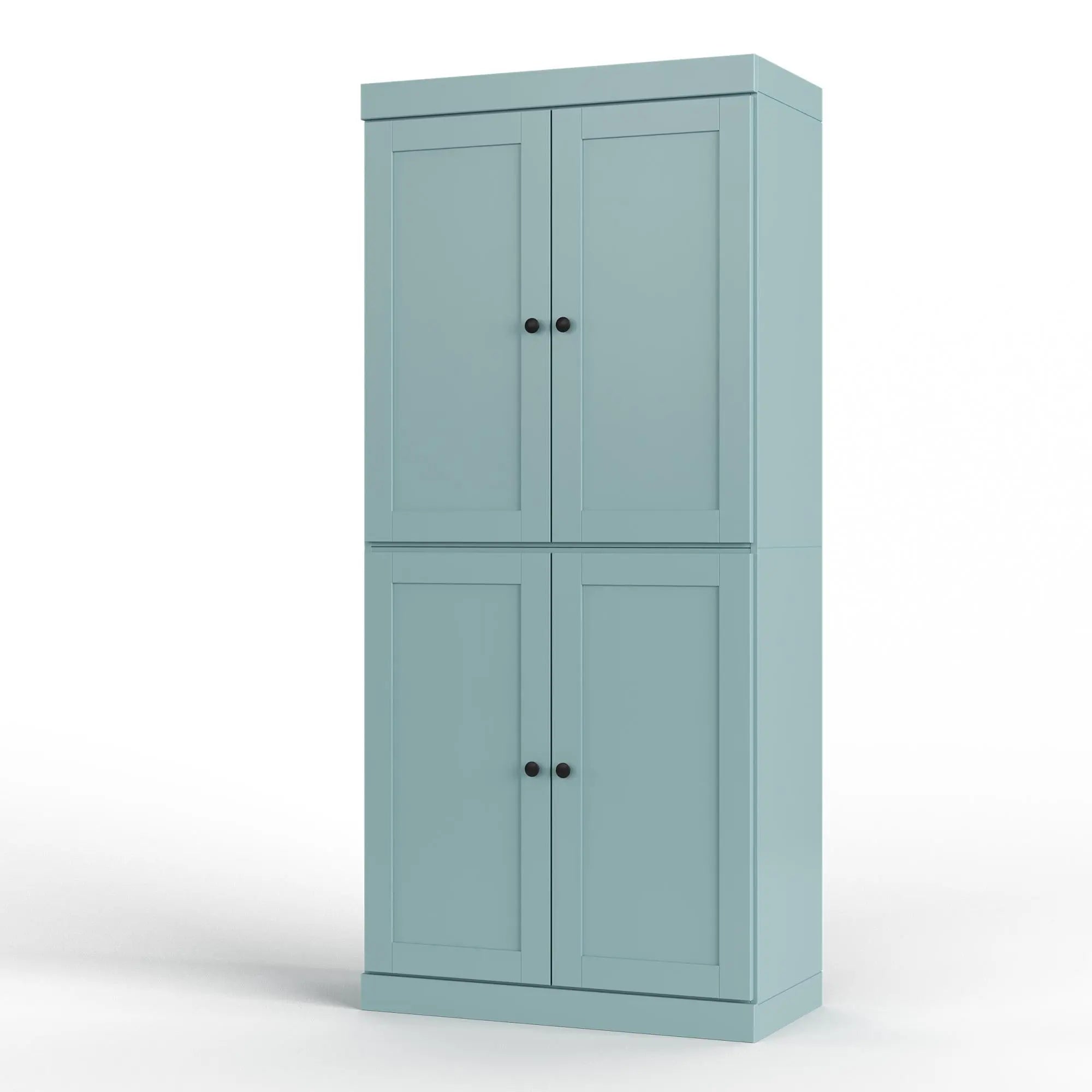 32" Aqua Solid Wood Free Standing Four Door Linen Cabinet Homeroots Organization