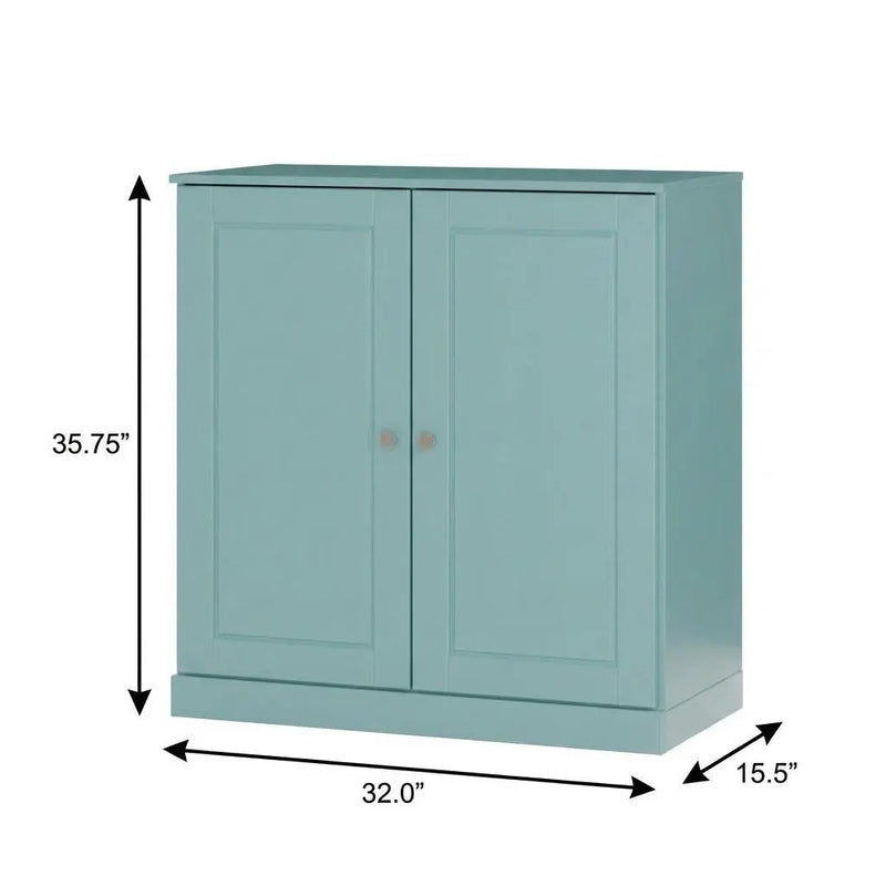 32" Aqua Solid Wood Raised Panel Double Door Linen Cabinet Homeroots Organization