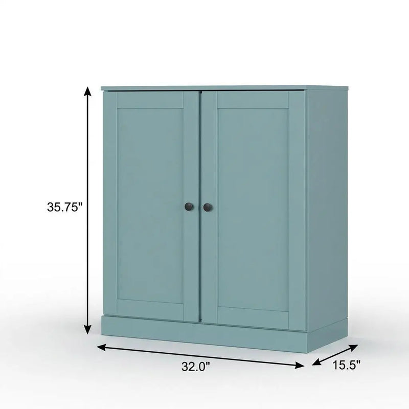 32" Aqua Solid Wood Shaker Style Double Door Linen Cabinet Homeroots Organization