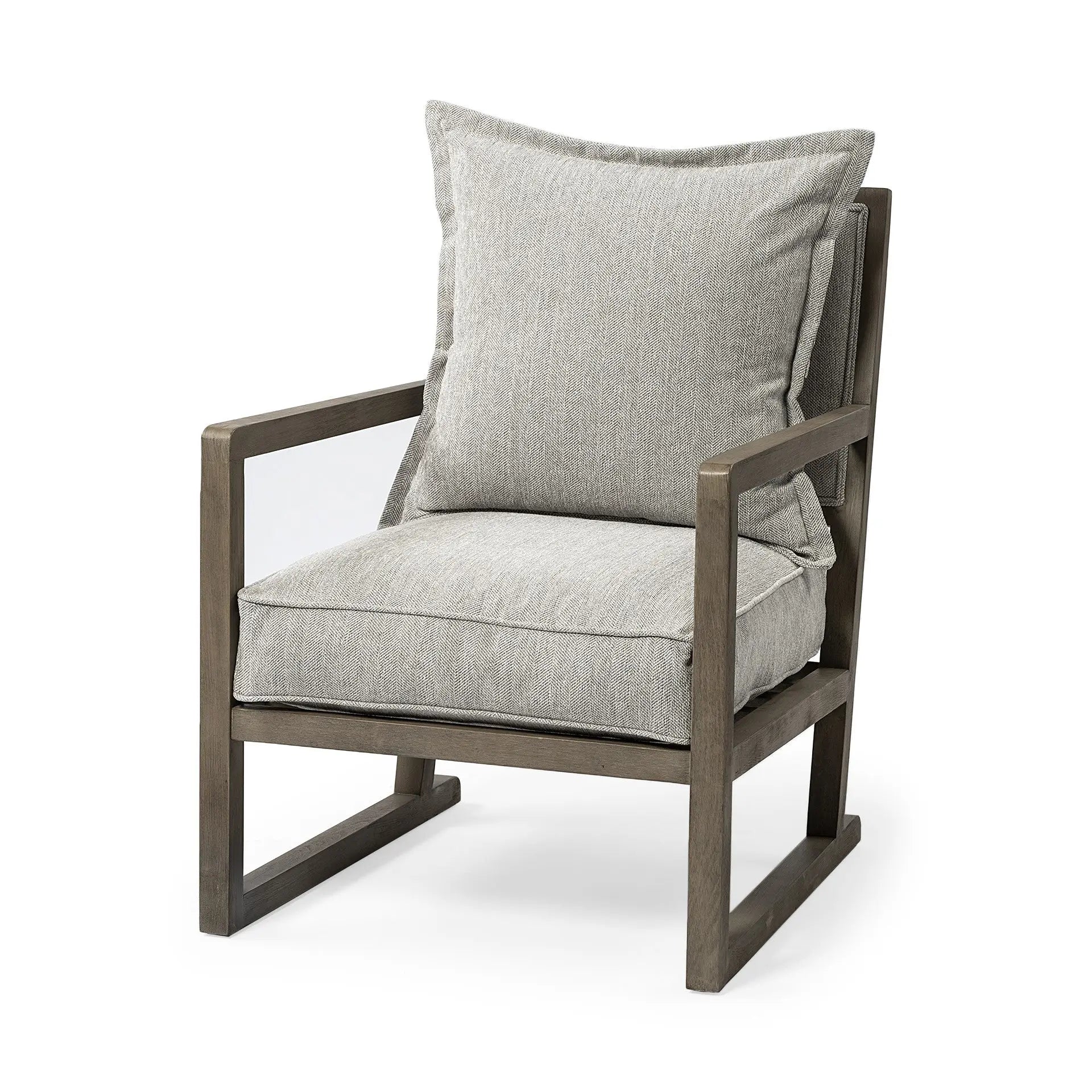 32" Ash Gray and Brown Fabric Arm Chair Homeroots Living Room