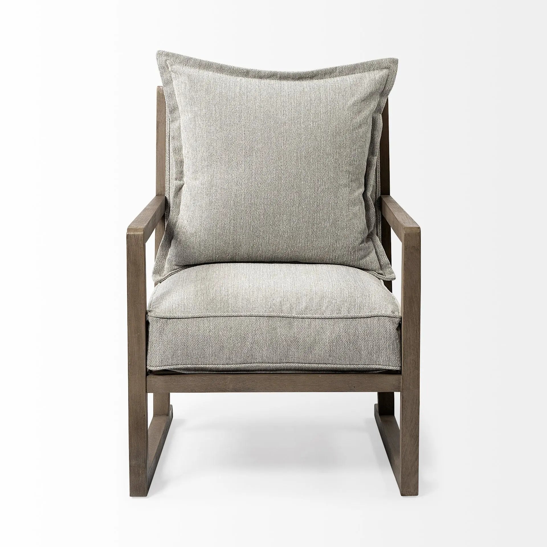 32" Ash Gray and Brown Fabric Arm Chair Homeroots Living Room