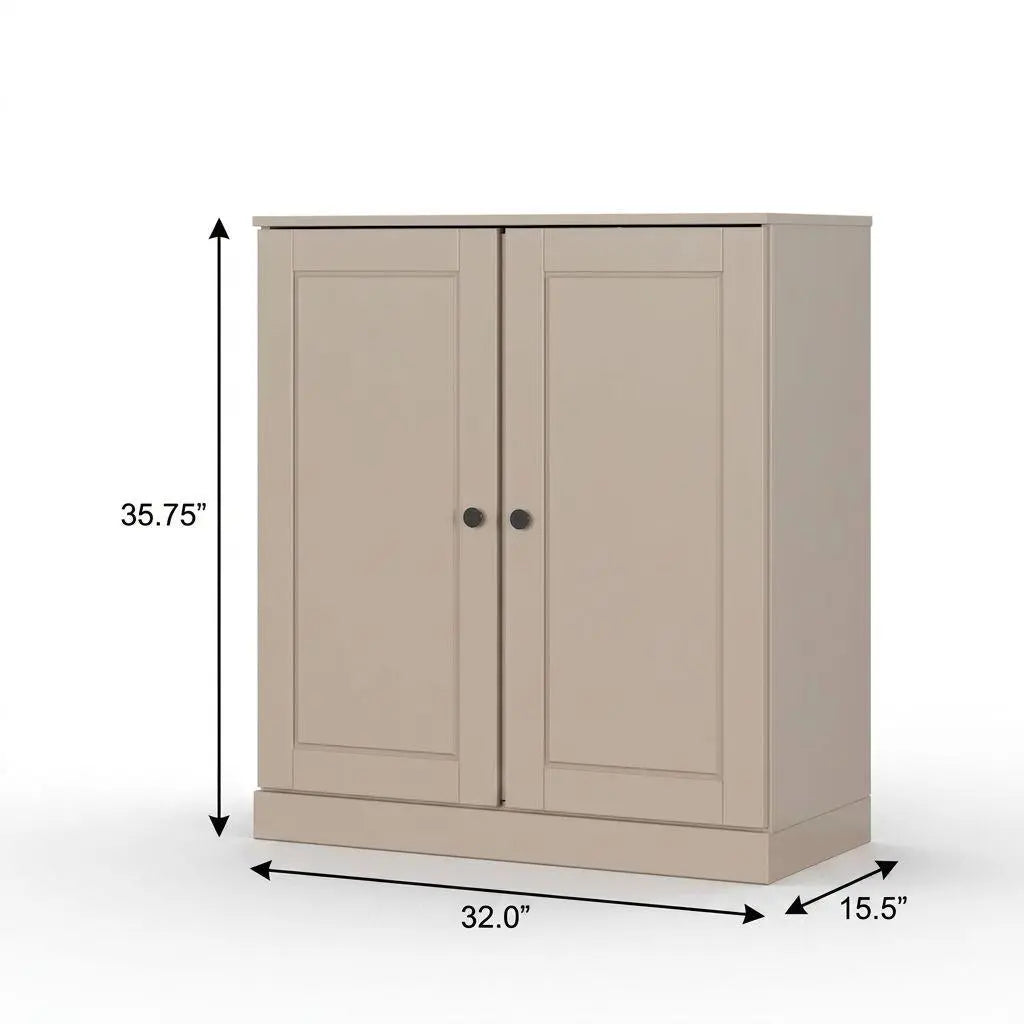 32" Beige Solid Wood Free Standing Double Door Linen Cabinet Homeroots Organization