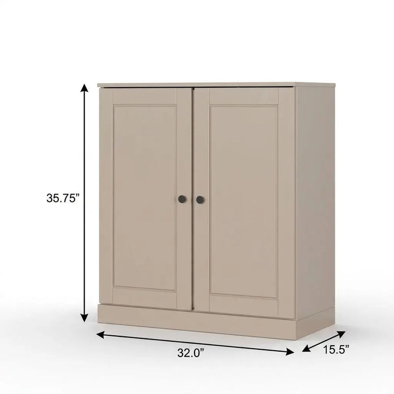 32" Beige Solid Wood Free Standing Double Door Linen Cabinet Homeroots Organization