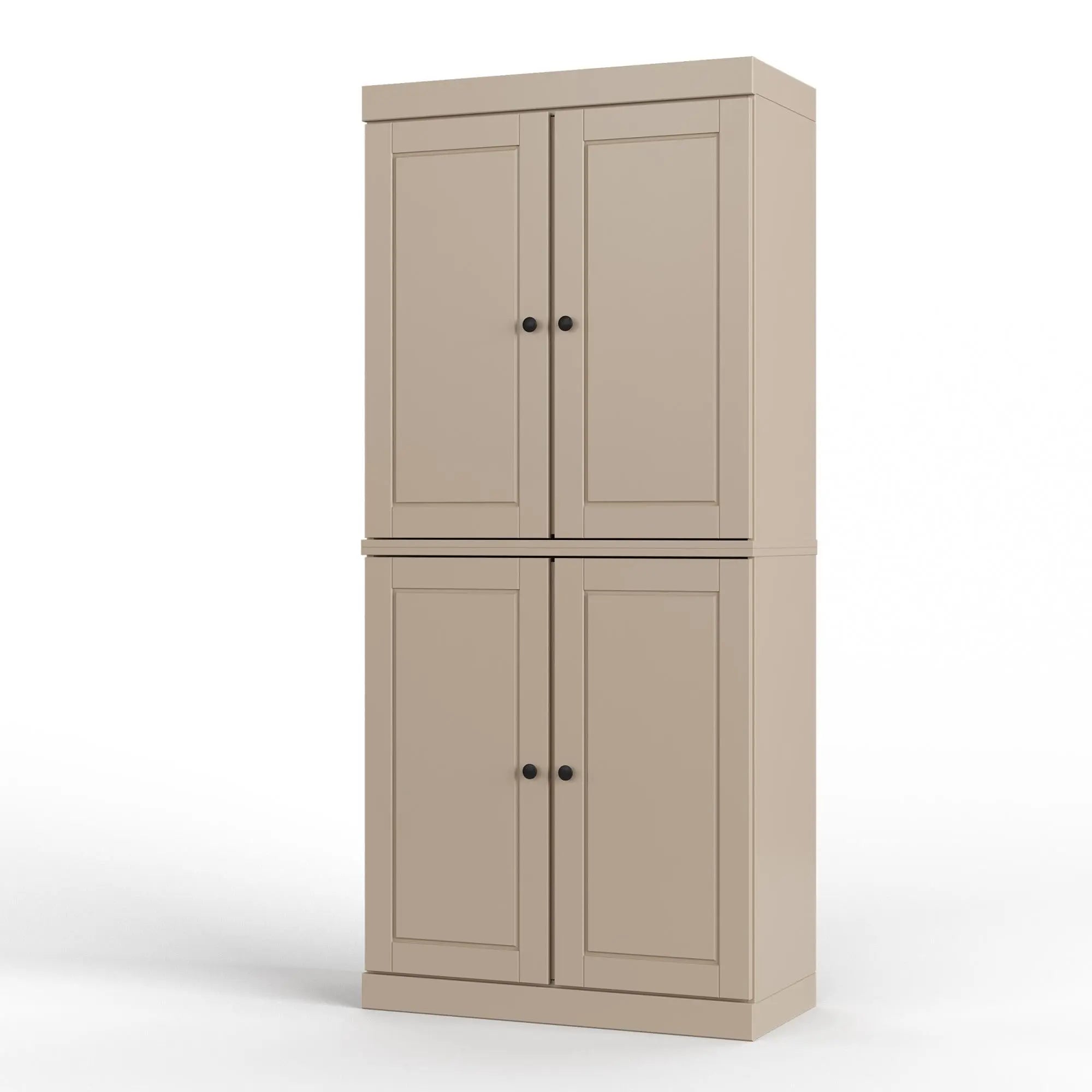 32" Beige Solid Wood Free Standing Four Door Linen Cabinet Homeroots Organization