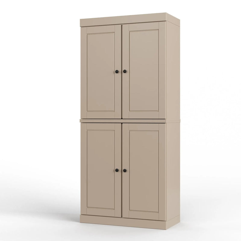 32" Beige Solid Wood Free Standing Four Door Linen Cabinet Homeroots Organization